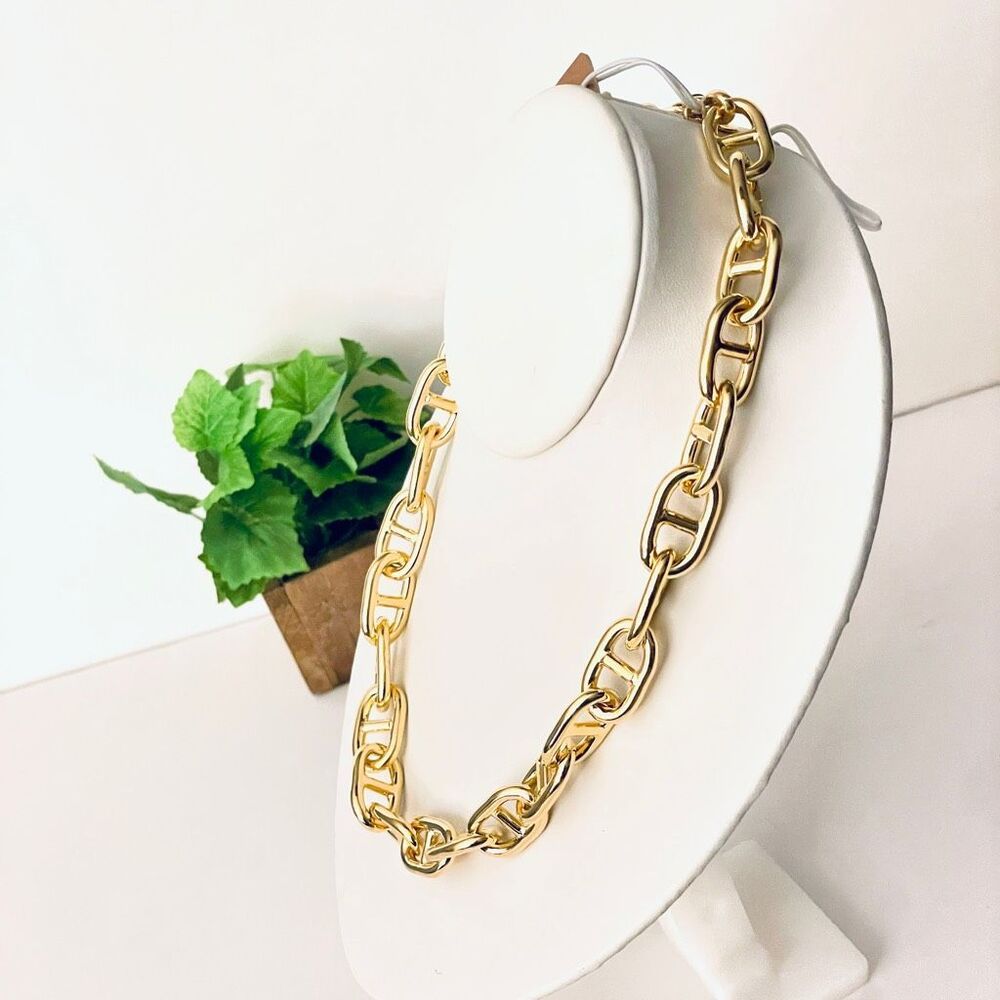 NWT Mia Fiore Italy made 18kt Gold Plated Bronze Mariner Anchor Links Necklace - Picture 3 of 12